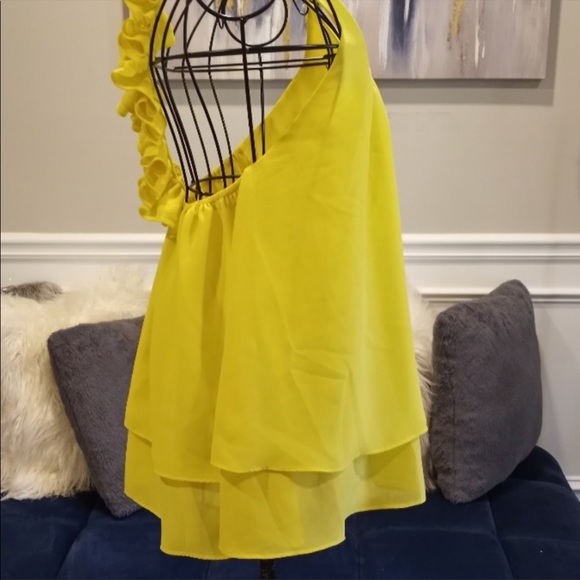 Naked Zebra Yellow Ruffle Racerback top size Small - Picture 6 of 6